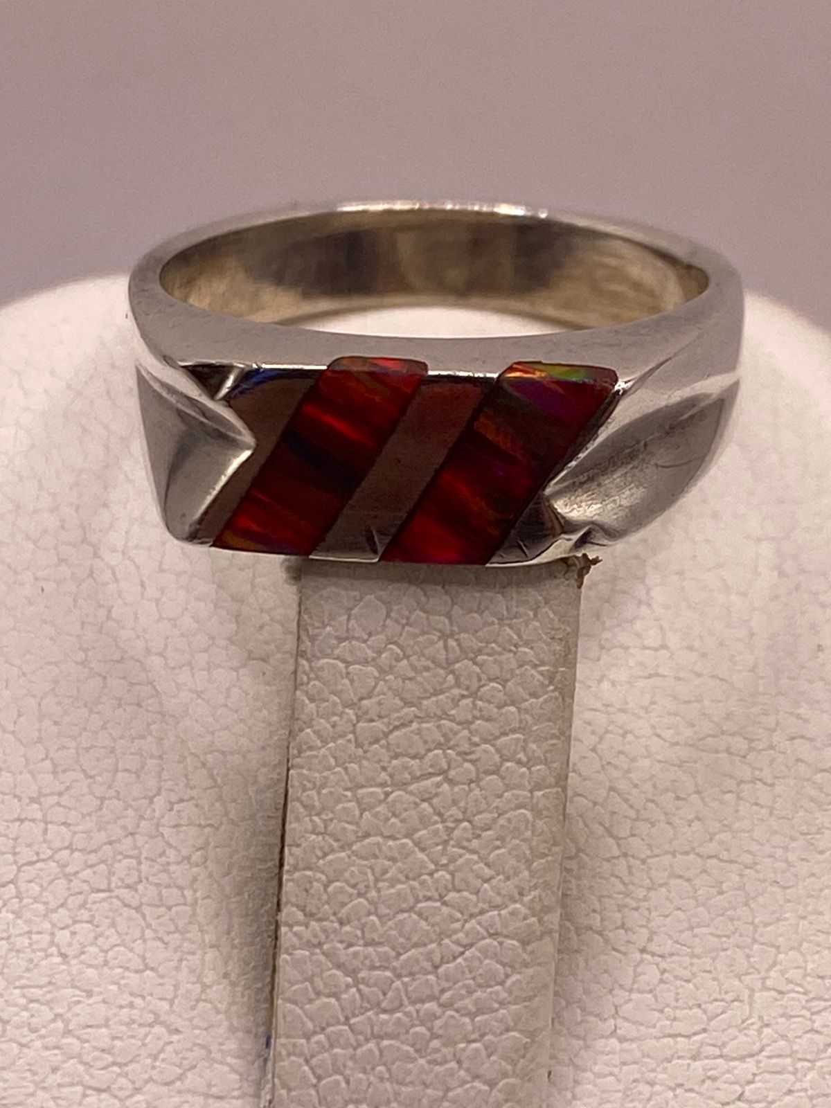 Anillo de Plata Ley 925 con Ópalo de Fuego Rojo y Naranja, sello de autenticidad Plata Ley .925