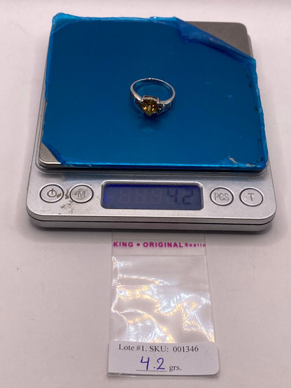 Anillo de Plata Ley 925 con Ópalo de Fuego, Zirconias y Piedra Amarilla, peso en gramos (báscula)