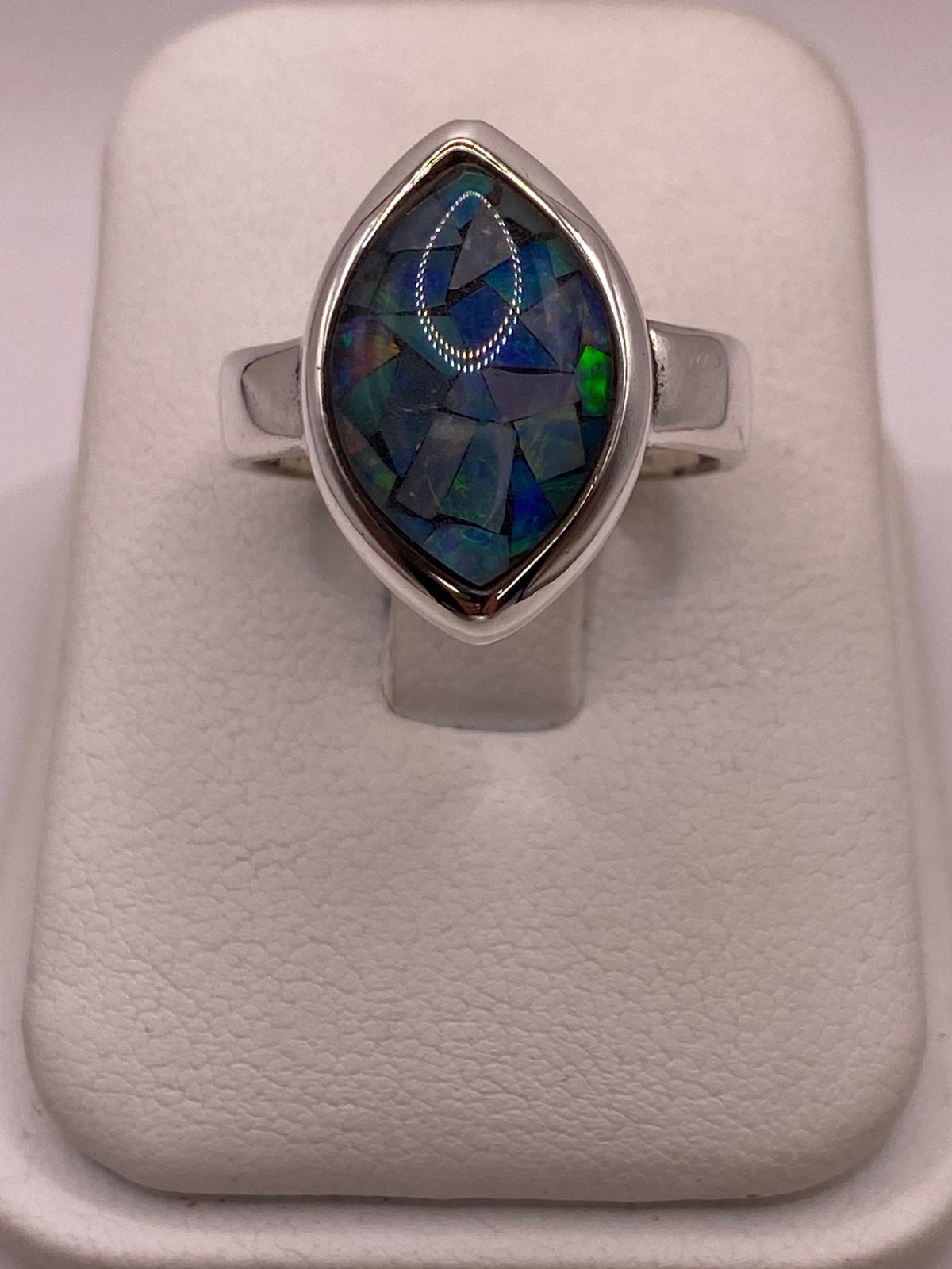 Anillo de Plata Ley 925 con Ópalo Mosaico, vista superior