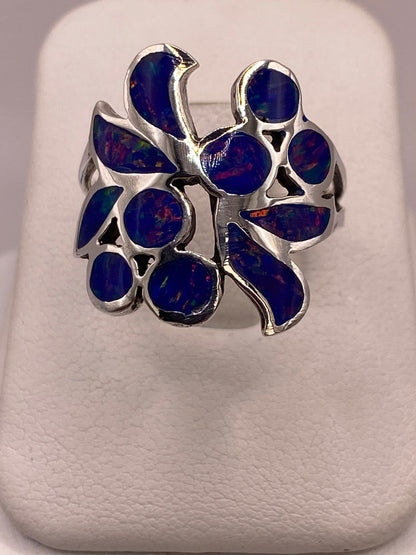 Anillo de Plata Ley 925 con Ópalo Azul, vista frontal