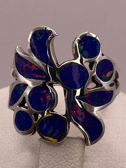 Anillo de Plata Ley 925 con Ópalo Azul, sello de autenticidad Plata Ley .925