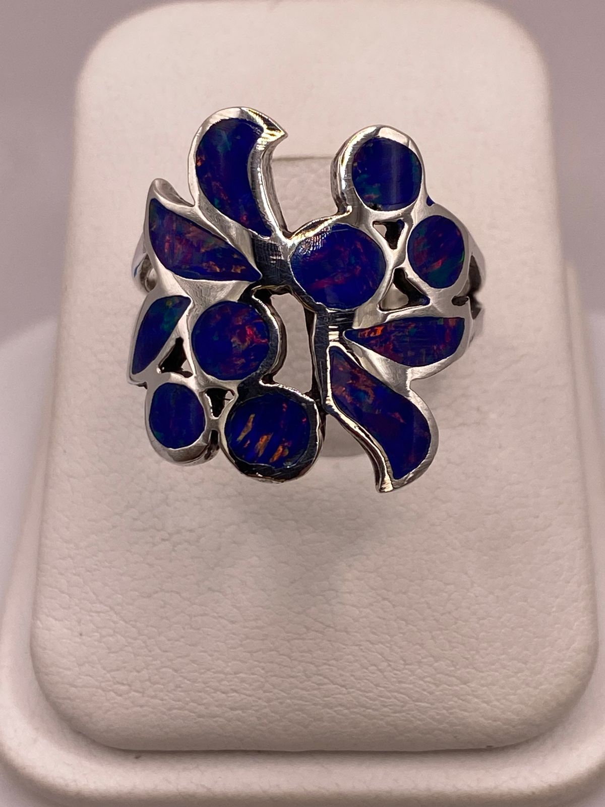 Anillo de Plata Ley 925 con Ópalo Azul, vista superior