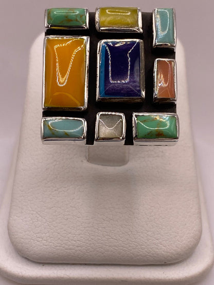 Anillo de Plata Ley 925 con Piedras Naturales Multicolor, vista de detalle