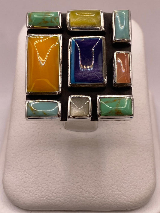 Anillo de Plata Ley 925 con Piedras Naturales Multicolor — ángulo diagonal