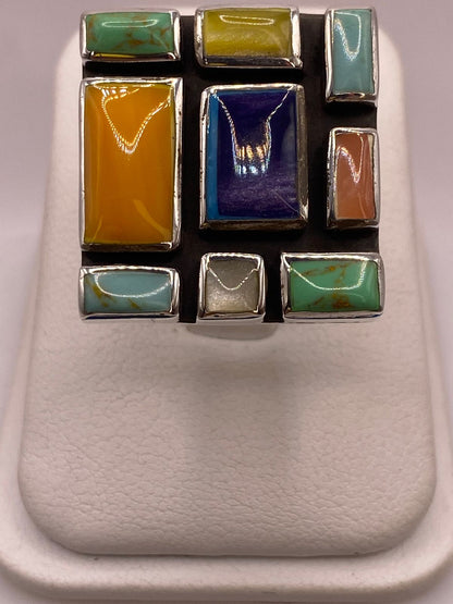 Anillo de Plata Ley 925 con Piedras Naturales Multicolor, vista frontal