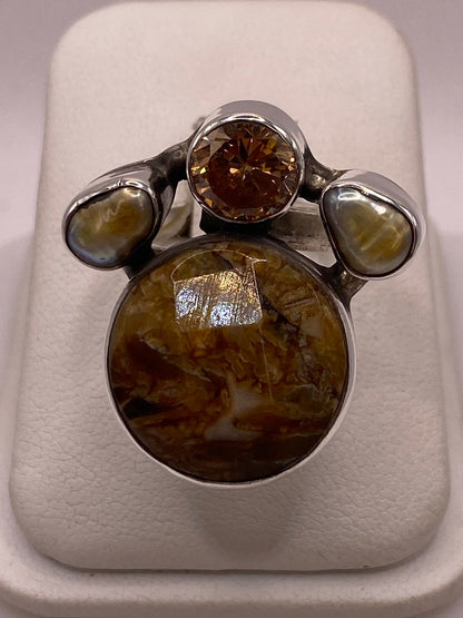 Anillo de Plata Ley 925 con Piedras Naturales Multicolor, vista frontal