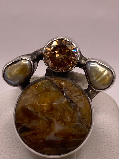 Anillo de Plata Ley 925 con Piedras Naturales Multicolor, sello de autenticidad Plata Ley .925