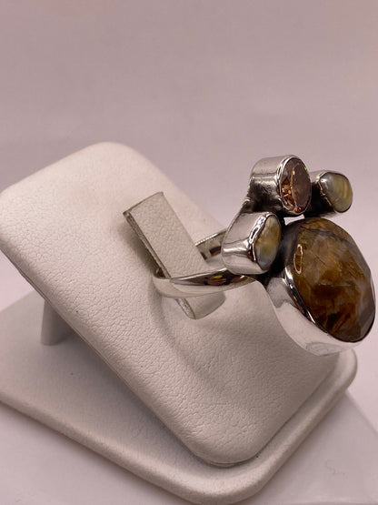 Anillo de Plata Ley 925 con Piedras Naturales Multicolor, vista lateral