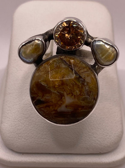 Anillo de Plata Ley 925 con Piedras Naturales Multicolor, vista superior