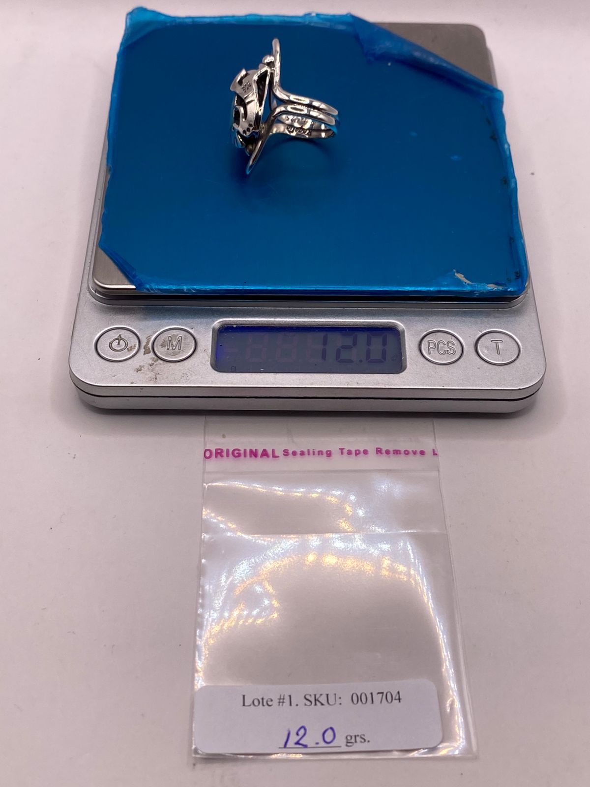 Anillo de Plata Ley 925 con Turquesa y Kokopelli, peso en gramos (báscula)