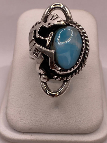 Anillo de Plata Ley 925 con Turquesa y Kokopelli, vista lateral