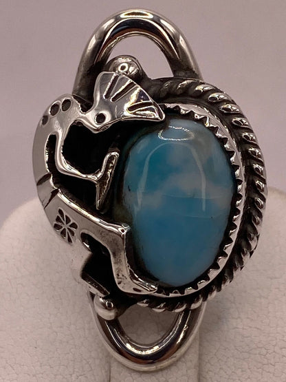 Anillo de Plata Ley 925 con Turquesa y Kokopelli, sello de autenticidad Plata Ley .925