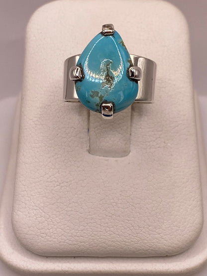 Anillo de Plata Ley 925 con Turquesa Natural — vista lateral