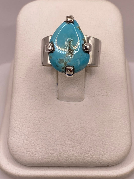 Anillo de Plata Ley 925 con Turquesa Natural — vista lateral