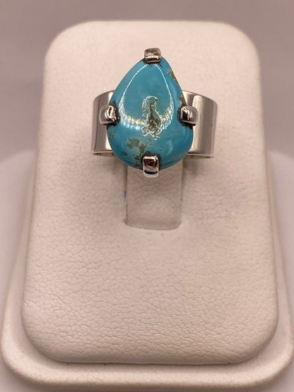 Anillo de Plata Ley 925 con Turquesa Natural, vista lateral