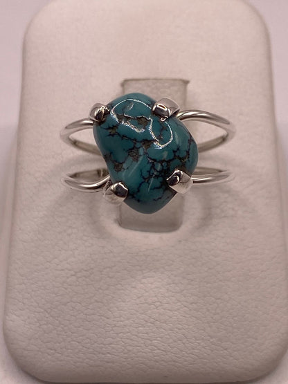 Anillo de Plata Ley 925 con Turquesa Natural, vista frontal
