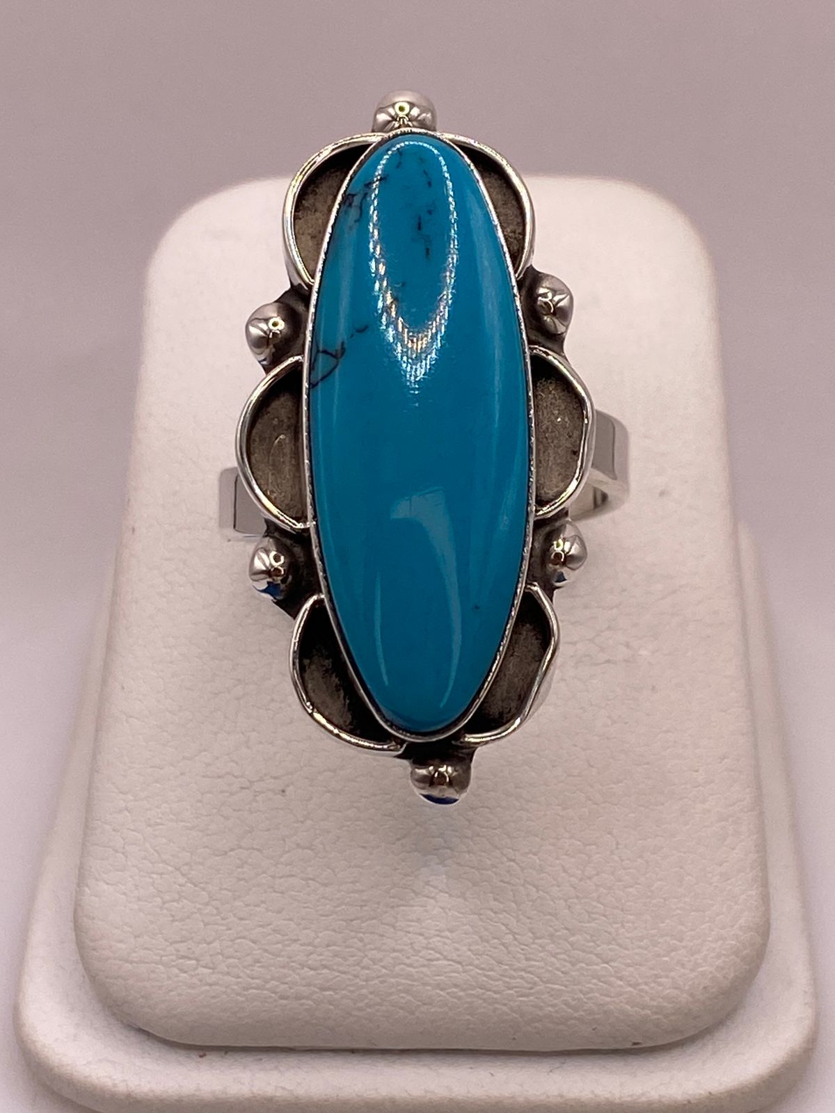 Anillo de Plata Ley 925 con Turquesa Natural, vista frontal