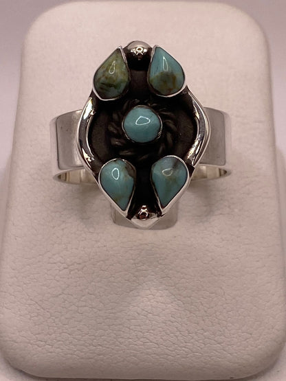 Anillo de Plata Ley 925 con Turquesa Natural, vista frontal