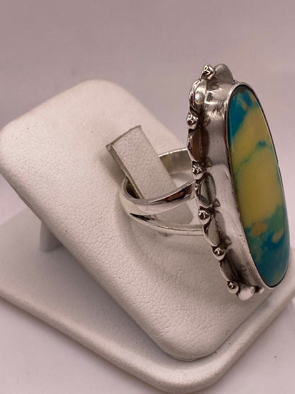 Anillo de Plata Ley 925 con Turquesa Natural Multicolor, vista lateral