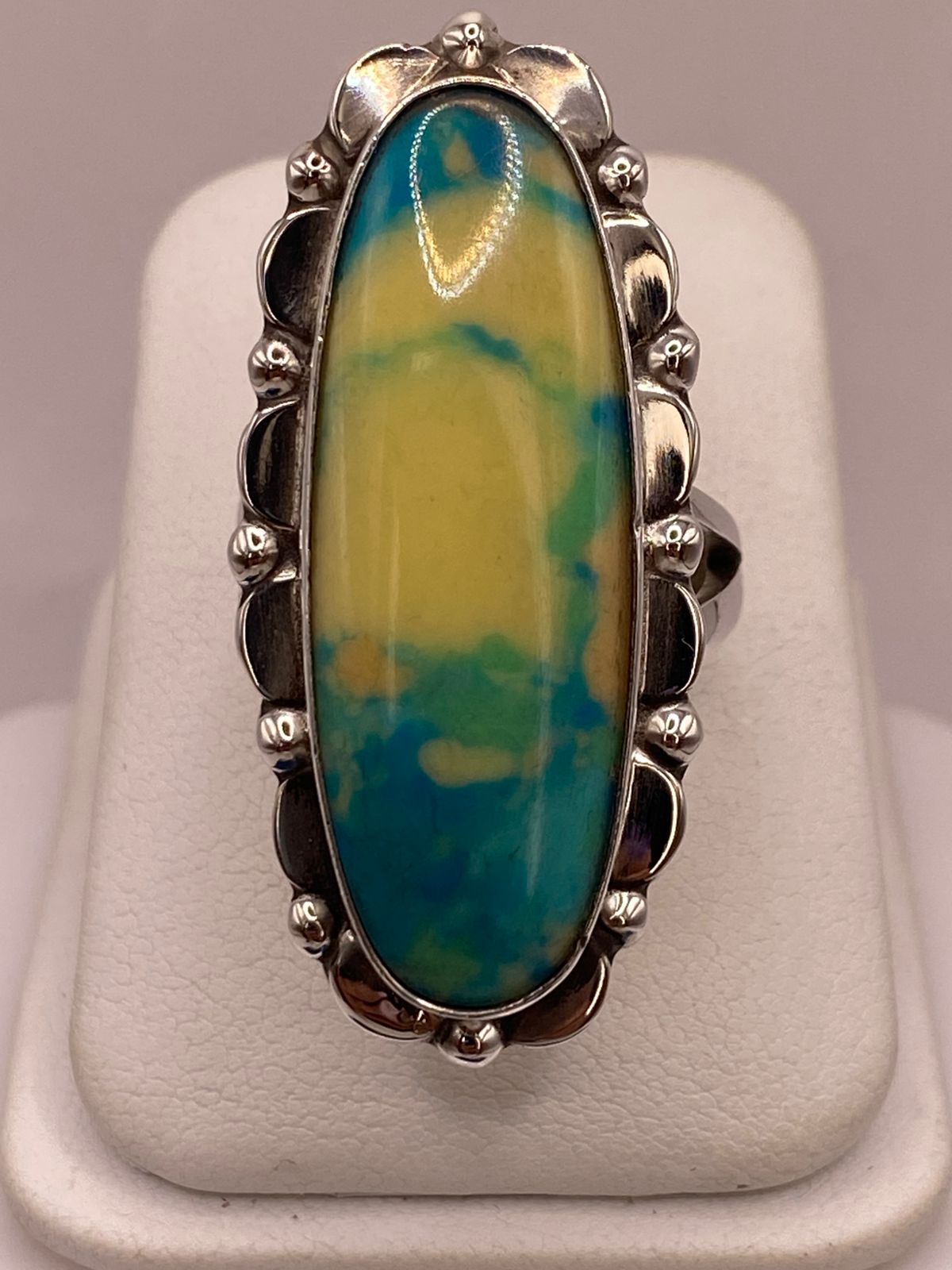 Anillo de Plata Ley 925 con Turquesa Natural Multicolor, vista frontal