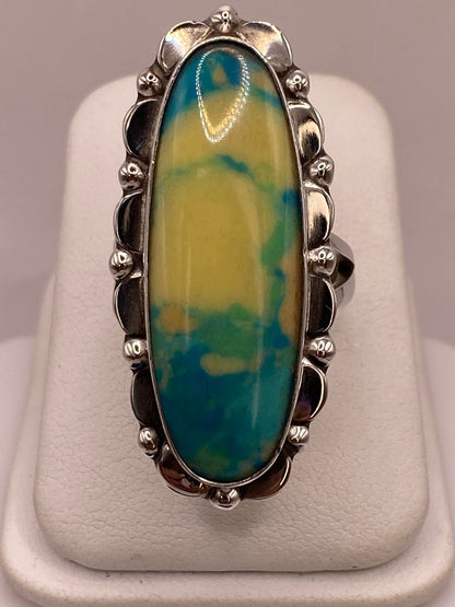Anillo de Plata Ley 925 con Turquesa Natural Multicolor, vista frontal