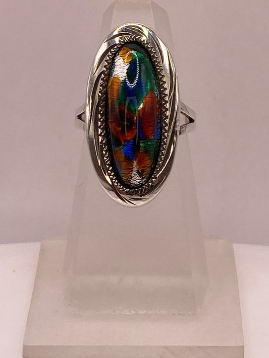 Anillo de Plata Ley 925 con Vidrio Dicroico Artístico — vista lateral
