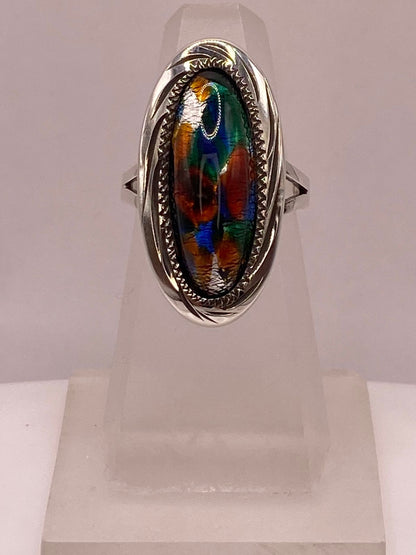 Anillo de Plata Ley 925 con Vidrio Dicroico Artístico, vista lateral