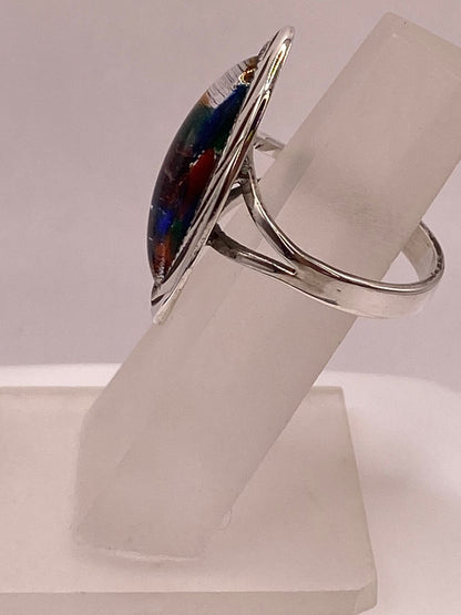 Anillo de Plata Ley 925 con Vidrio Dicroico Artístico, sello de autenticidad Plata Ley .925