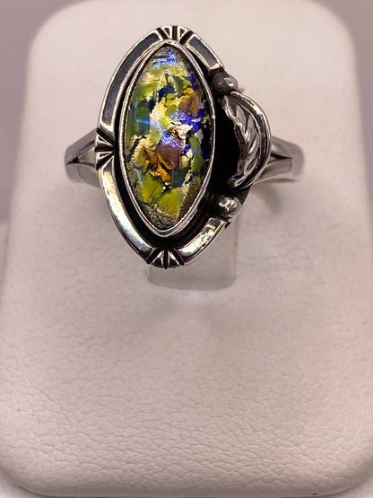 Anillo de Plata Ley 925 con Vidrio Dicroico, vista de detalle