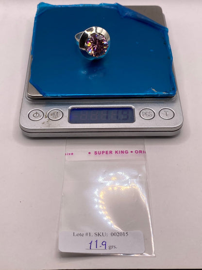 Anillo de Plata Ley 925 con Zirconia Rosa Corte Redondo Diseño Escultural, peso en gramos (báscula)