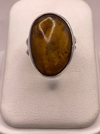 Anillo de Plata Ley 950 con Ámbar Natural, vista frontal