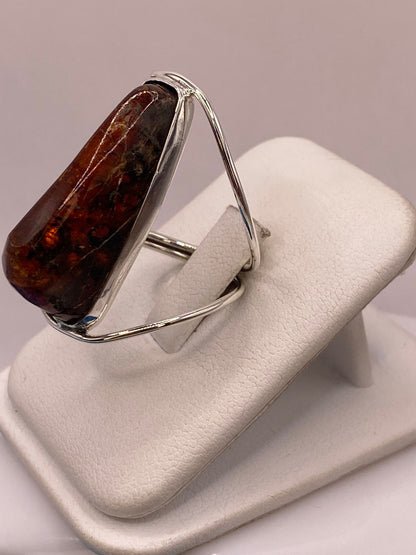 Anillo de Plata Ley 950 con Ámbar Natural, vista lateral