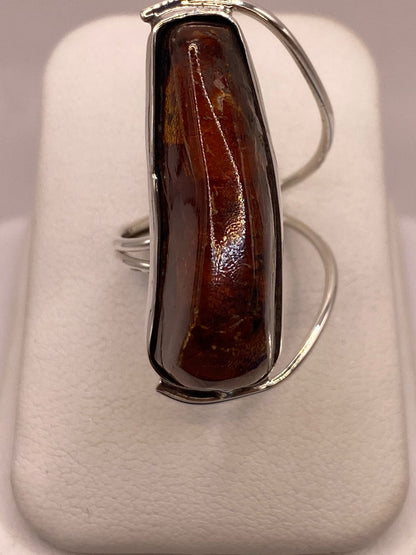 Anillo de Plata Ley 950 con Ámbar Natural, vista frontal
