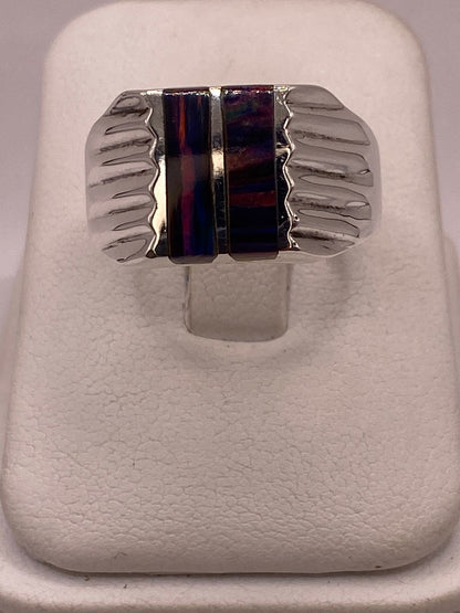 Anillo de Plata Ley 950 con Incrustación Iridiscente — vista lateral
