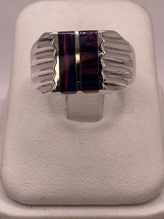 Anillo de Plata Ley 950 con Incrustación Iridiscente — vista lateral