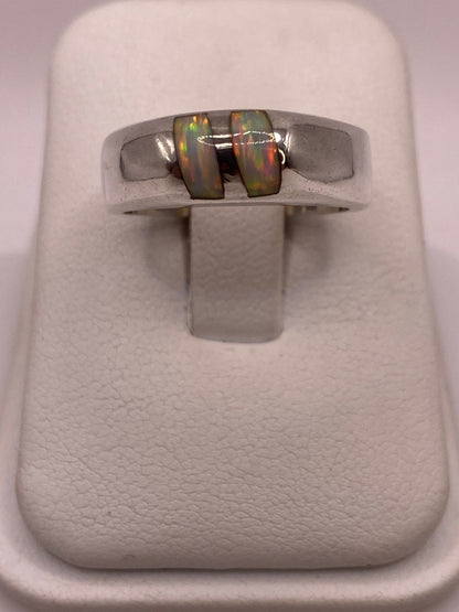 Anillo de Plata Ley 950 con Ópalo de Fuego — ángulo diagonal