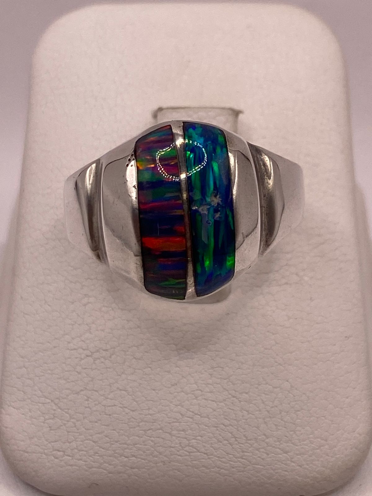 Anillo de Plata Ley 950 con Ópalo de Fuego Multicolor, vista frontal