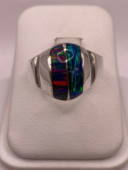 Anillo de Plata Ley 950 con Ópalo de Fuego Multicolor, vista de detalle