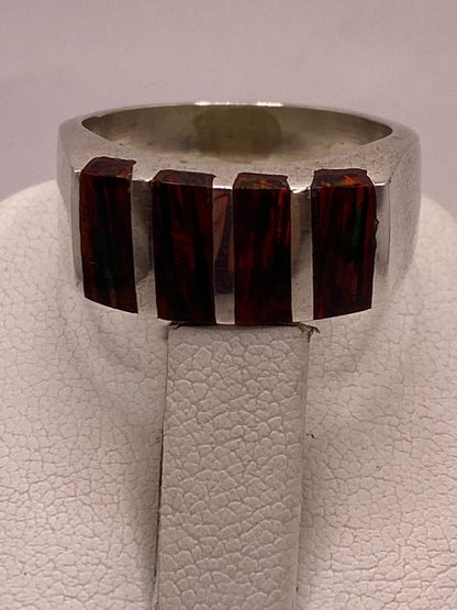 Anillo de Plata Ley 950 con Ópalo de Fuego Rojo, sello de autenticidad Plata Ley .925
