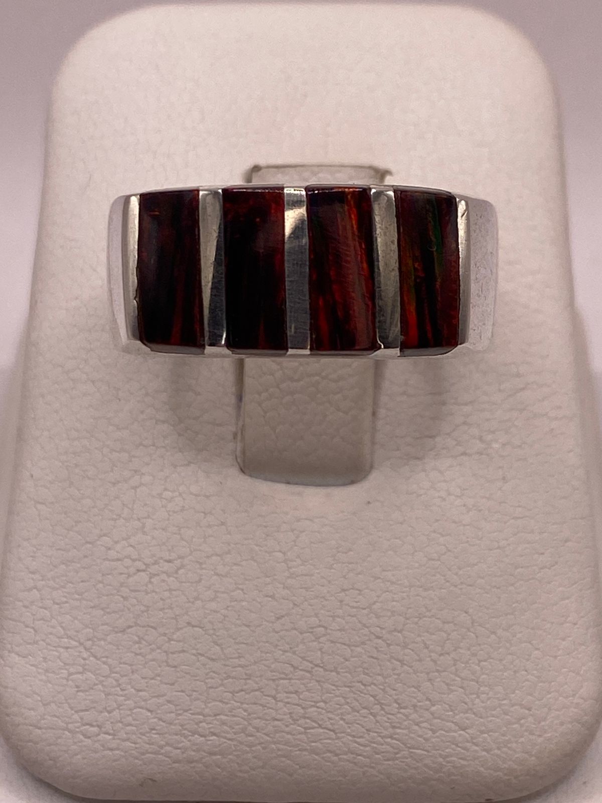Anillo de Plata Ley 950 con Ópalo de Fuego Rojo, vista frontal