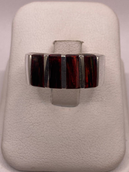 Anillo de Plata Ley 950 con Ópalo de Fuego Rojo, vista superior