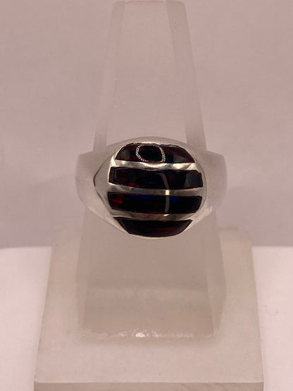Anillo de Plata Ley 950 con Ópalo de Fuego Rojo, vista lateral