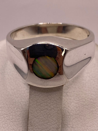 Anillo de Plata Ley 950 con Ópalo Iridiscente, sello de autenticidad Plata Ley .925