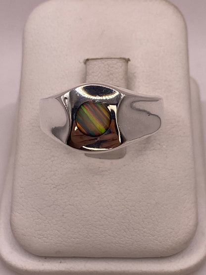 Anillo de Plata Ley 950 con Ópalo Iridiscente, vista frontal