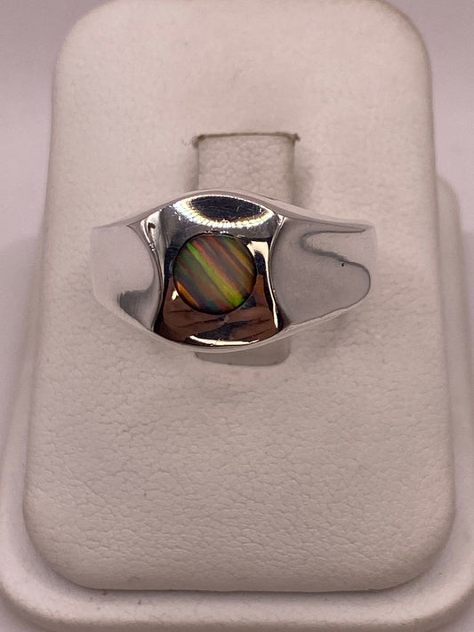 Anillo de Plata Ley 950 con Ópalo Iridiscente, vista frontal