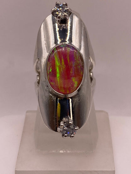 Anillo de Plata Ley 950 con Ópalo Multicolor, vista lateral