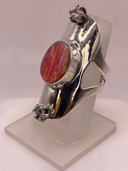 Anillo de Plata Ley 950 con Ópalo Multicolor, vista frontal