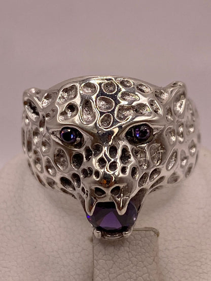Anillo de Plata 925 Jaguar con Zirconias Moradas, vista superior