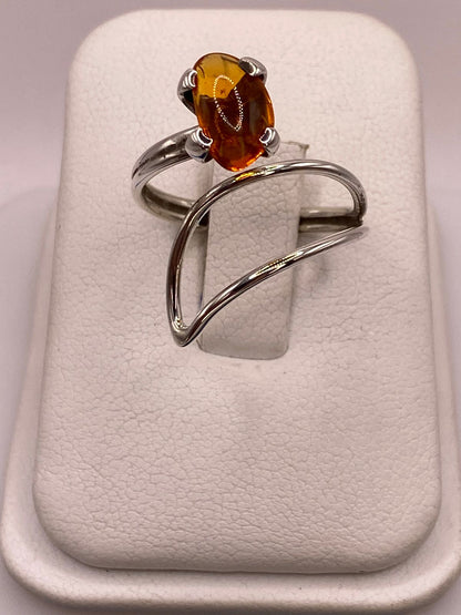 Anillo de Plata 925 con Piedra Ámbar, vista frontal