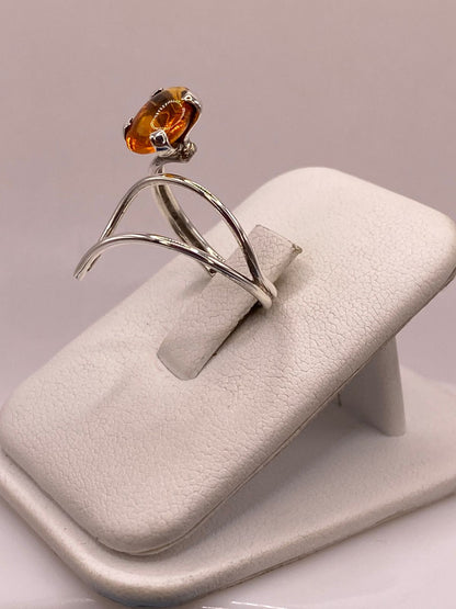 Anillo de Plata 925 con Piedra Ámbar, vista lateral